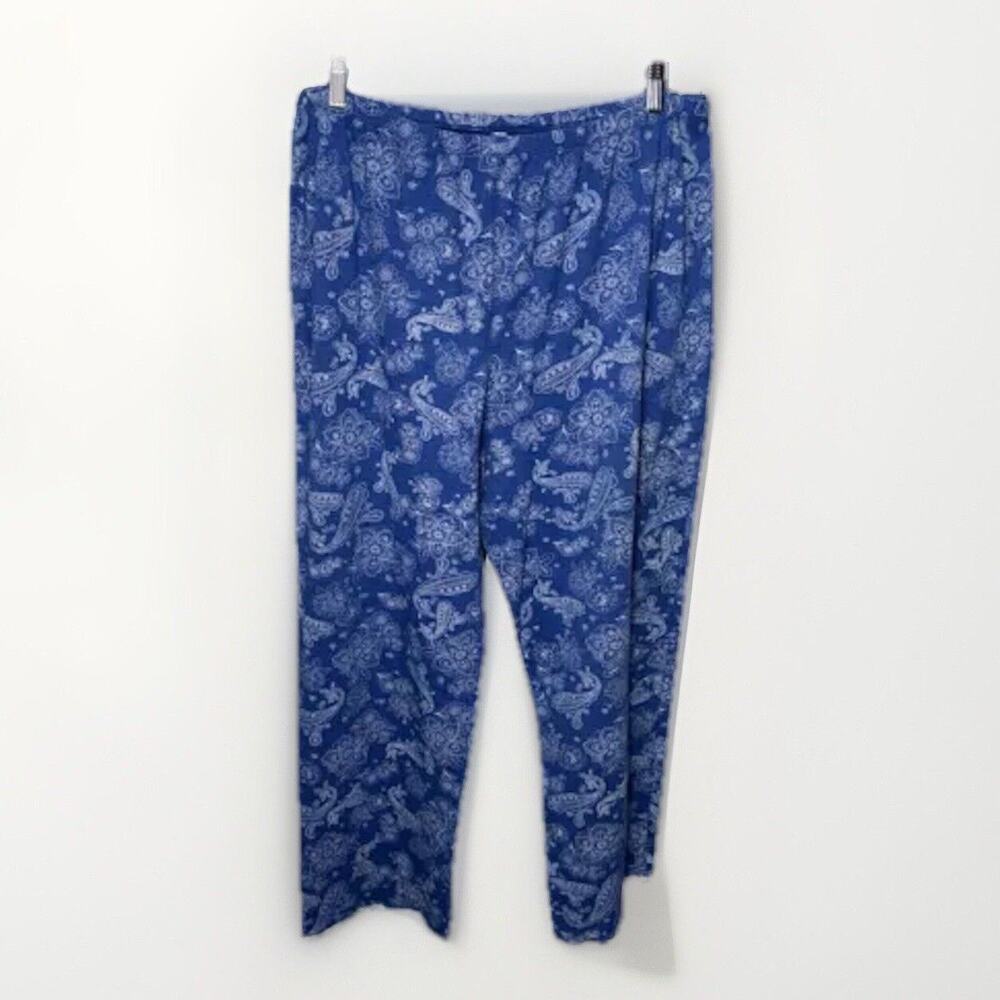 Pajama Pants Women's Plus Size 1X Soft Cozy Paisley Blue & White Loungewear